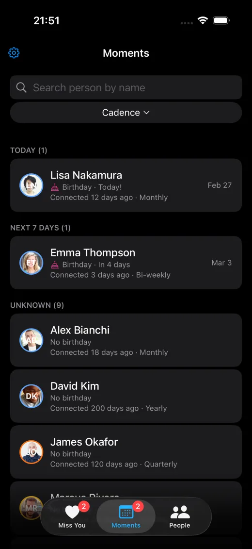 Moments — dark mode